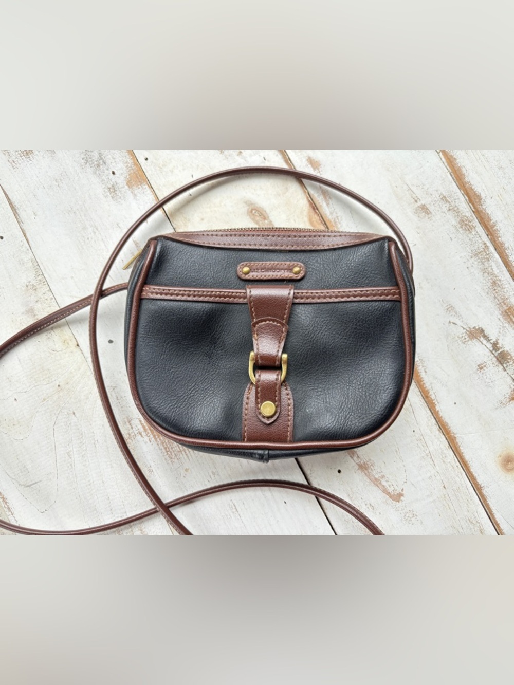 Vintage 90s LIZ CLAIBORNE faux leather mini purse crossbody two tone preppy EUC - Picture 2 of 10